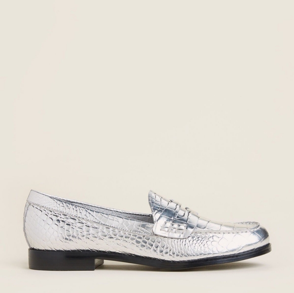 MARC FISHER LTD Silver ML Halli Croc-Embossed Metallic Penny Loafers - Picture 2 of 4